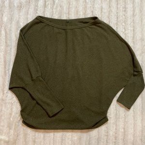 Army green sweater mid length sleeve soft and comfy scoop neck top
